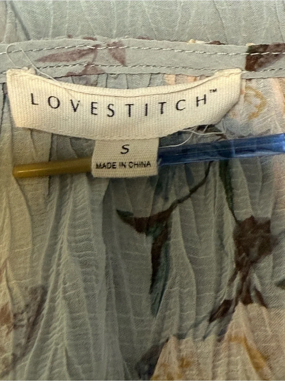 Lovestitch Light‎ Blue Floral Tie-Front V-Neck Blouse size S relax